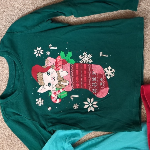 Children's Place Christmas Cat Long Sleeve Shirts and Red Leggings Bundle - Picture 2 of 8
